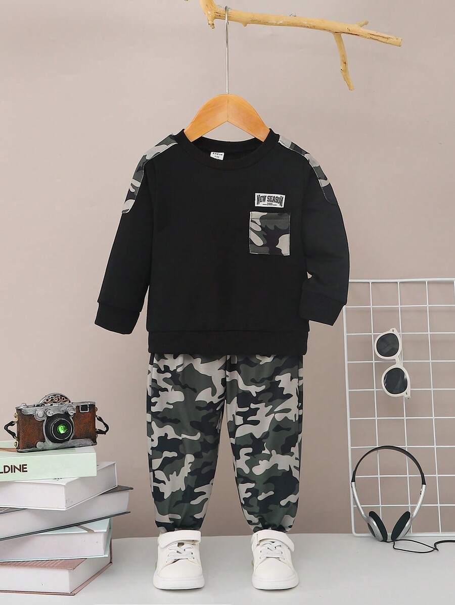 Baby Boy Camo Print Patched Pocket Pullover & Sweatpants