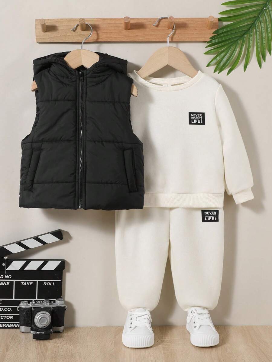 Colete com capuz e fecho para bebé menino, casaco, calças de fato de treino e t-shirt