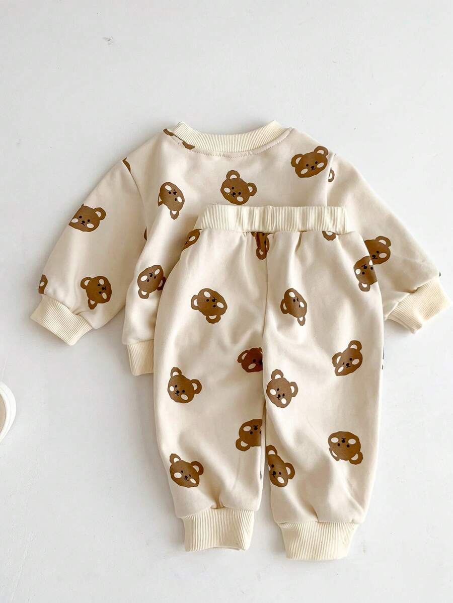 Conjunto de roupa para bebé menino para o regresso às aulas, novo estilo primavera/outono, 2 peças de sweatshirt com gola redonda e desenho de urso