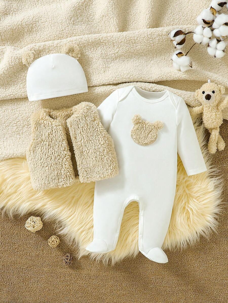 Conjunto de pijama com colete e macacão com pés e chapéu para bebé menina
