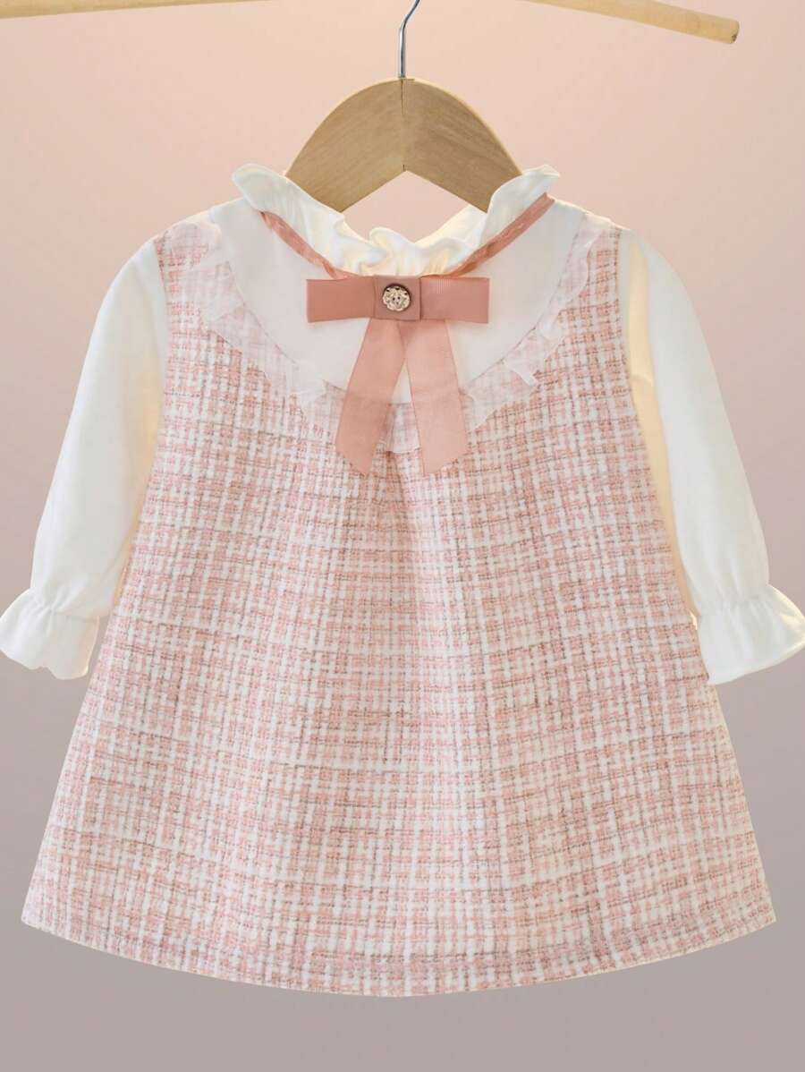 Vestido elegante com folhos e laço para menina primavera/verão