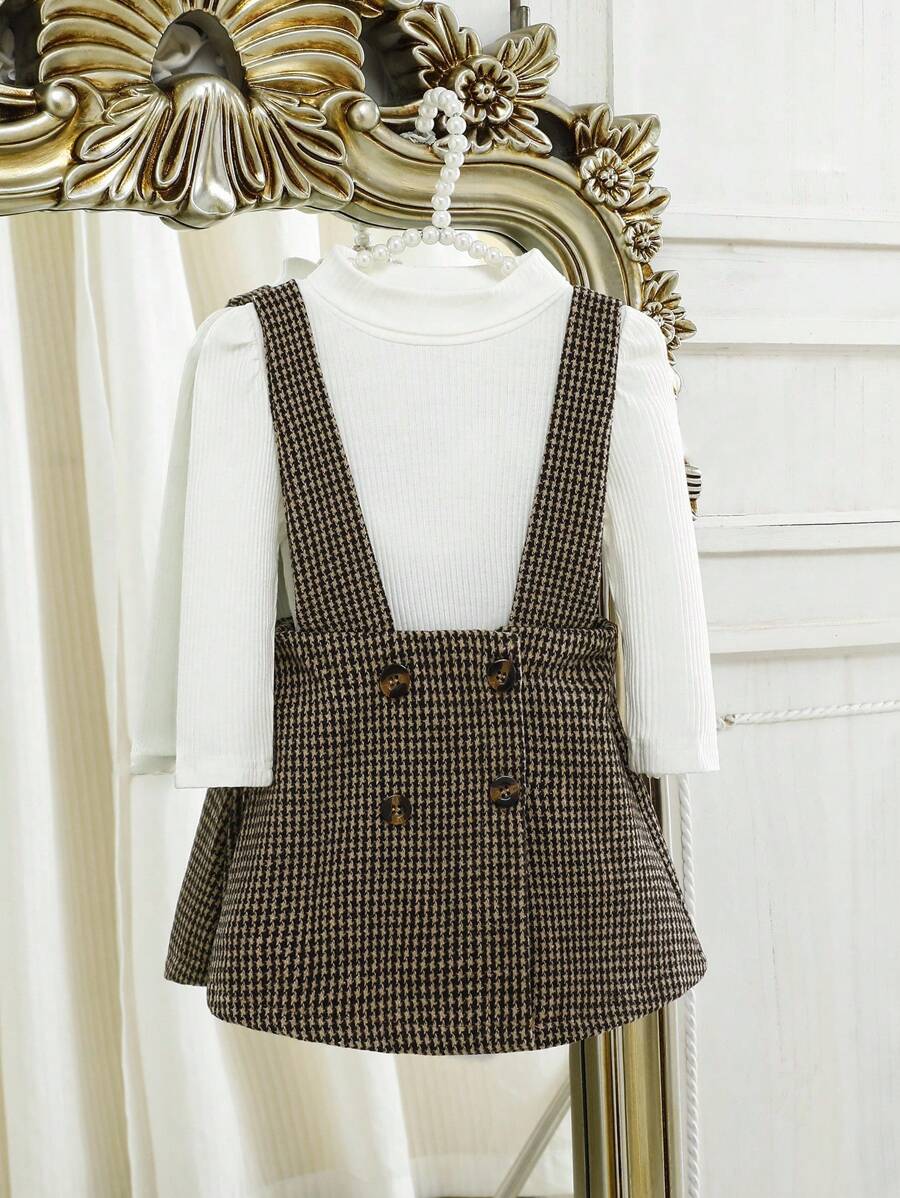 Souflis Souflis Baby Girl Body com mangas abalonadas e saia suspensória com estampado pied-de-poule
